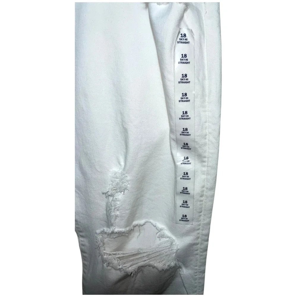 Old Navy Sky-Hi Straight‎ Jeans Women 18 Extra High Rise White Denim Distressed